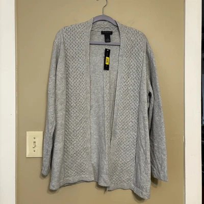 Investments Womens Grey Open Front Knit Cardigan Cotton Blend Large NWT - Image 1 of 4