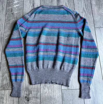 Vintage 90s Boston Traders 100% Pure Wool Sweater Gray Striped Men's Large - Image 1 of 2
