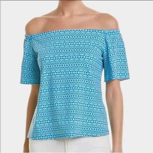 J. McLaughlin Catalina Cloth Off Shoulder Top Size XS Blue Stretch Short Sleeves - Picture 1 of 8