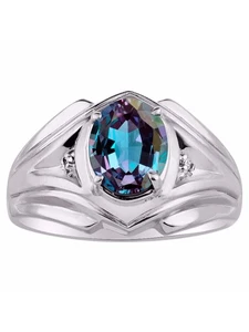 Rylos 925 Silver Ring Simulated Alexandrite & Diamond 9X7MM Gemstone June - Picture 1 of 3