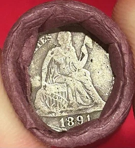 SEALED WHEAT CENT PENNY HALF ROLL W 1891 SEATED & LIBERTY SILVER DIME ENDS LOT - Picture 1 of 3