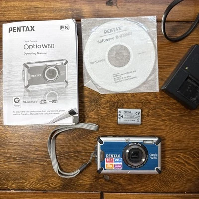 PENTAX Optio W80 12.1 MP Waterproof  Digital Camera Blue - World Pics / TESTED - Image 1 of 4
