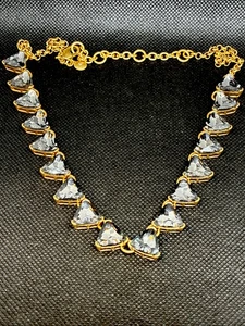 J Crew Blue Gray Amethyst Crystal Triangle Cuts Deco Style Gold Tone Necklace - Bild 1 von 10