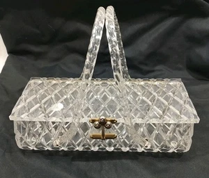 Charles Kahn Lucite Handtasche durchsichtig 10" Doppelgriff Rautenmuster - Bild 1 von 12