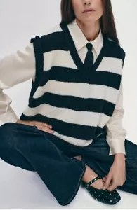 BELLA FREUD X MARKS & SPENCER Black & White Striped Marino Mohair Tank Vest S - Picture 1 of 7