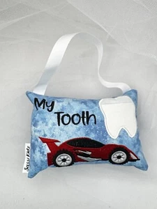 Tooth Fairy Pillow Race Car Front Pocket Cushion Birthday Christmas - Picture 1 of 5