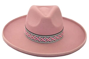 Women's Pink Fedora Wide Brim Hat - Picture 1 of 6