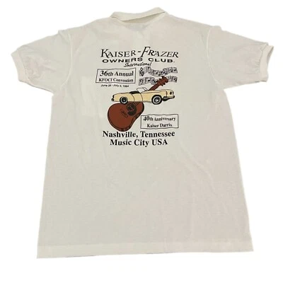 De colección. Camisa Kaiser-Frazer Owners Club Internacional Estampado Blanco Cuello SS, Talla M Foto 1 de 4