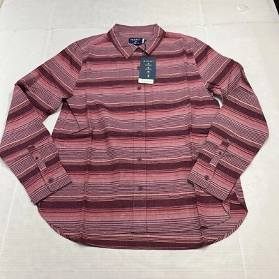 United By Blue Womens Top M Red Striped Flannel Organic Cotton Hemp Button Down - Image 1 of 4