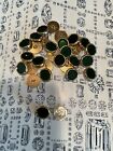 Vintage Jewel Tone Emerald Green & Gold Metal Sewing Buttons  3/4” Lot Of 30 NOS
