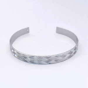 Greek Silver Textured Cuff, Silver Textured Bangle, Stacking Cuff, Vintage Cuff - Picture 1 of 4