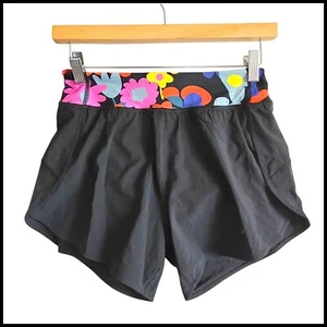 Hanna Andersson Running Shorts Floral Waist Athletic Gym Black Size 12 - Picture 1 of 6
