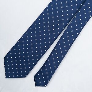 TM Lewin Necktie Mens 60" 3.5" Standard Navy White Squares Dots Preppy 100% Silk