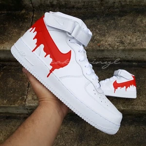 Air Force 1 Mid Top pintura roja goteo personalizado nuevo con etiquetas - Imagen 1 de 9