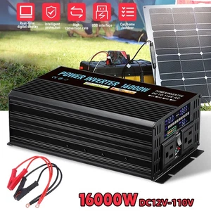 16000 Watt Car Vehicle Power Inverter Converter DC 12V to AC 110V Pure Sine Wave - Picture 1 of 11