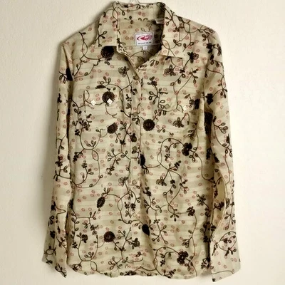 Camisa Roper Transparente Floral Botón Manga Larga Pequeña Western Vintage Foto 1 de 4