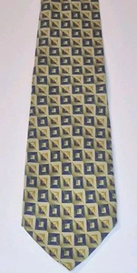 ERMENEGILDO ZEGNA 100% Silk Necktie ITALY Blue Gold Geometric Classic Length - Imagen 1 de 6