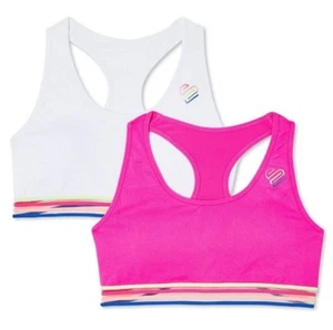 Justice Girls 2 Pk Pink & White Raceback Sports Bras With Removable Pad. 34&38 - Picture 1 of 7
