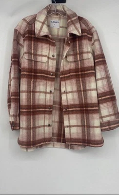 Old Navy Womens Red White Plaid Long Sleeve Fleece Snap Shacket Jacket Size S - Image 1 of 4