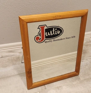 VTG Advertising Store Floor Shoe Mirror Justin Cowboy Boots 23 x 19 Freestanding - Picture 1 of 11