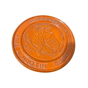 Vintage Frankoma Pottery Owl Round Trivet Orange - Picture 1 of 2