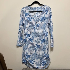 Echo Sleepwear Nightgown Leopard Women’s M Blue White Pajama EUC - Picture 1 of 8