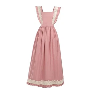 White Vintage Maid Ruffle Apron for Women Colonial Pioneer Peasant Large Pink - Picture 1 of 7