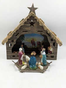 Vintage 50er Jahre Weihnachtskrippe Krippe Pappstall Set komplett - Bild 1 von 11