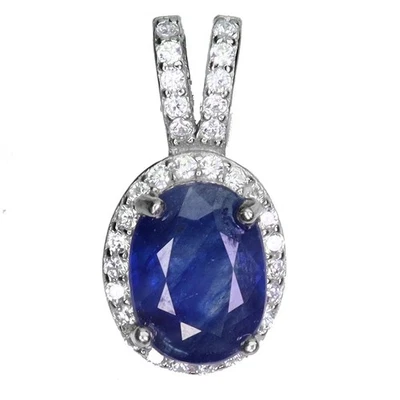 Colgante de plata de ley 925 ovalado zafiro azul 8x6 mm joyas de piedras preciosas naturales Foto 1 de 4