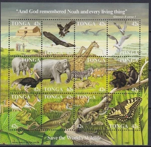 Tonga 1987 Fauna, Wildlife, Birds, Elephants, Tigers, Butterflies, Monkeys MNH** - Picture 1 of 1