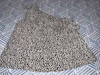 Emmie Rose 豹纹单肩荷叶边上衣,尺寸 M,超级女性 — 第 1/4 张图片