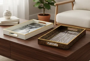 Rectangular Abstract and Agate Theme Vanity Decorative Candle Coffee Table Trays - Picture 1 of 26