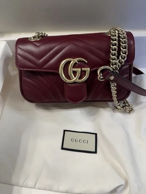 GUCCI Marmont GG Mini $2450 Rosso Ancora Leather Shoulder Bag Crossbody Burgundy - Image 1 of 4
