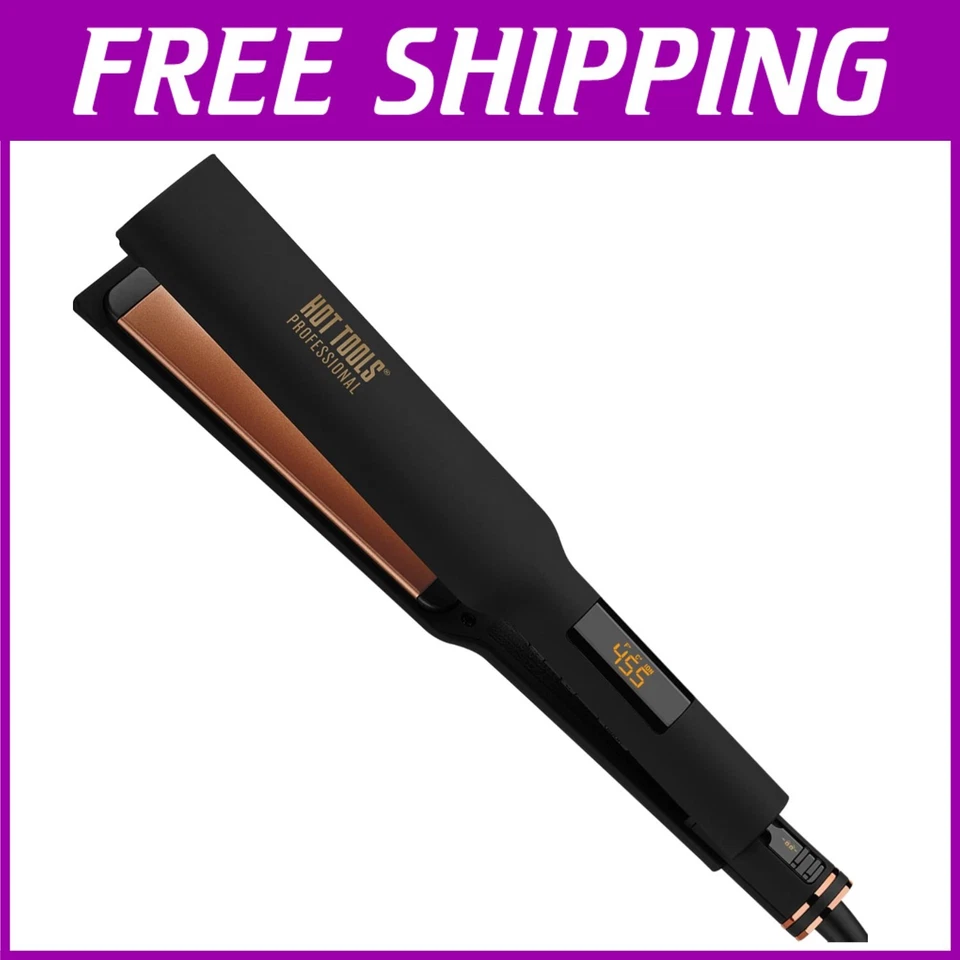 Sleek Rose Gold Extra Long Flat Iron - Adjustable Heat for Silky Smooth Looks - Image 1 of 4
