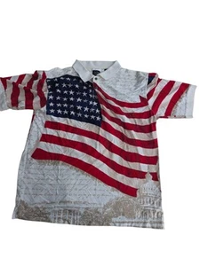 Cotton Traders Sport Polo Shirt Size L Declaration of Independence USA Flag - Picture 1 of 7