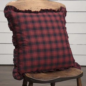 Rustic 18"x18" Plaid Pillow Red Cumberland Cotton Bedroom Decor VHC Brands - Picture 1 of 7