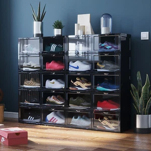 4/8/12pcs Magnetic Side Open Clear Plastic Storage Shoe Box Sneaker Storage Box - Picture 1 of 10