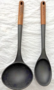 STAUB Serving Spoon & Ladle Black Silicone w/Wooden Handle 12" EUC - Picture 1 of 4