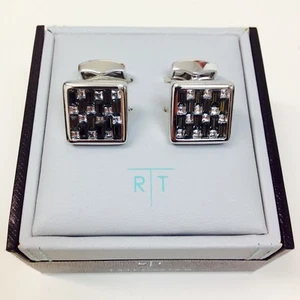 NEW TATEOSSIAN Swarowski Interlock Gray Square Cufflinks - Bild 1 von 3