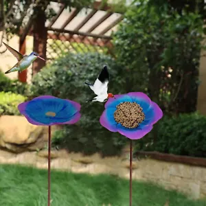 Bird Food Holder: Bird Bath Feeder, Metal Stake, Flower Design, Outdoor Yard - Picture 1 of 22