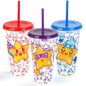 Color Changing Cups 3-Pack 24 oz Plastic Cups with Lids and Straws Reusable i... - Picture 1 of 7