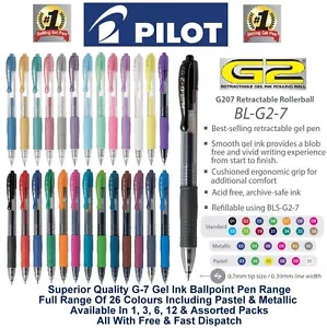 Pilot G2 07 Fine Retractable Gel Ink Pen Rollerball 0.7mm Colour Metallic Pastel - Picture 1 of 28
