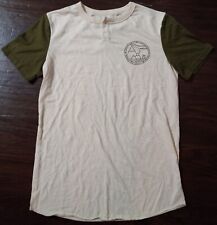 Dutch Bros Brothers Coffee Tan w Green Sleeves Sz Medium Top Button T-Shirt!