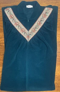 Vanity Fair Vintage dunkelgrün Velours Morgenmantel Kleid 1/2 Reißverschluss hergestellt in den USA Taschen Damen - Bild 1 von 8