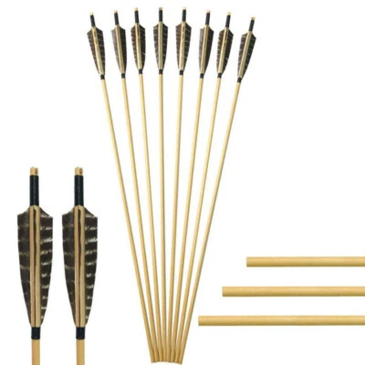 31" Wooden Arrow 5" Turkey Feather Archery Recurve Bow Longbow Hunting Shooting - Image 1 of 4