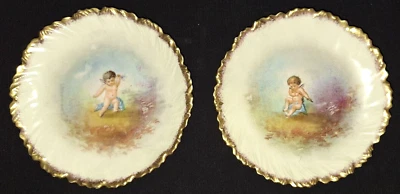 VTG LOT OF 2 SET LIMOGES LAVIOLETTE CHERUBS CUPIDS HAND PAINTED 6" PLATES FRANCE - Image 1 of 4