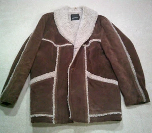VTG JC Penney Leather Suede Shearling Sherpa Coat Mens 42 Brown Trucker 70s - Picture 1 of 14