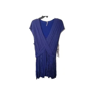 Free People sz M Crisscross Draped Mini Dress Cobalt Color V Neck Flattering ! - Picture 1 of 3