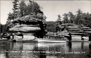Lower Dells, Wisconsin Boat Tour RPPC "Viking II" antica cartolina fotografica reale - Foto 1 di 2