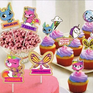 Rainbow Butterfly Unicorn Kitty Cake Cupcake Topper Kit 12 Pcs Birthday Party - Picture 1 of 5